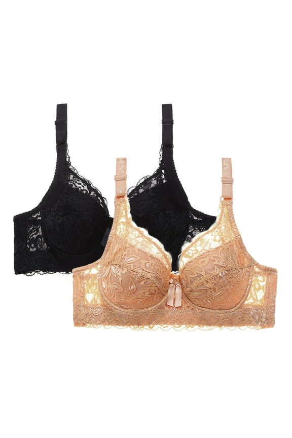 Front Closure Bra for Women, 2-Pack Leopard Print Underwire Push-Up with Side Support, Full Coverage T-Shirt Bra