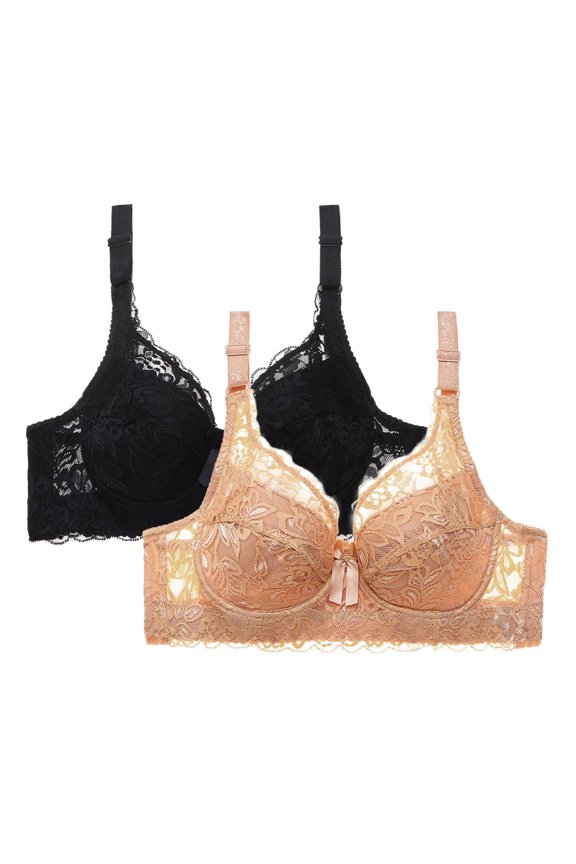 Front Closure Bra for Women, 2-Pack Leopard Print Underwire Push-Up with Side Support, Full Coverage T-Shirt Bra