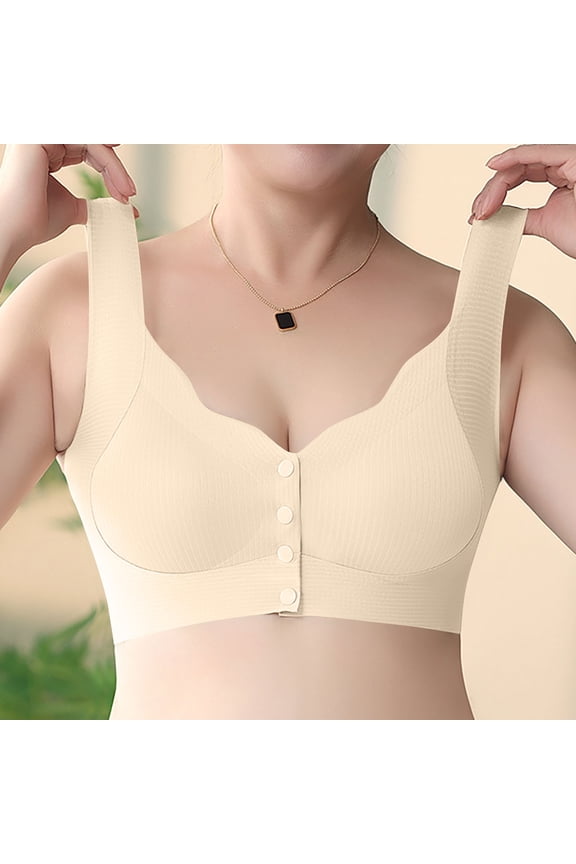 Front Open Bra with Four Hook Closure for Women, Soft Nylon, Wire-Free, Pull-Up Design, Solid Color for Daily Wear and Comfort