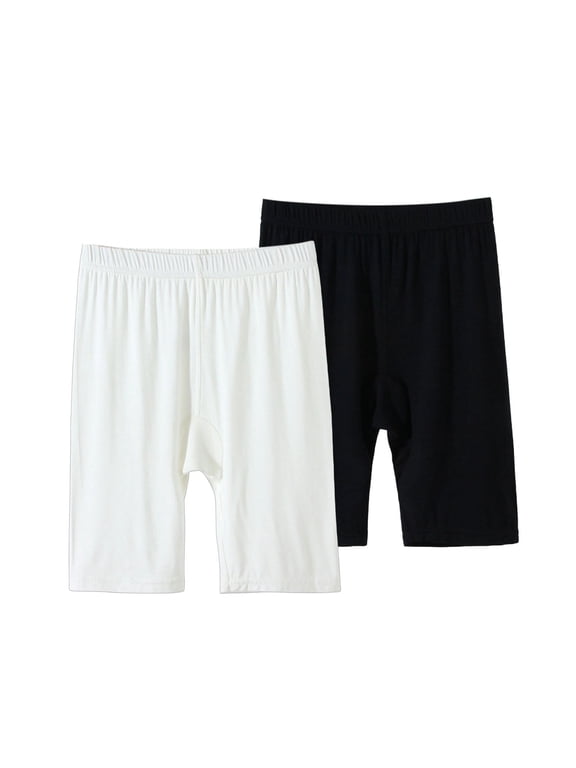 Girls 2 Pack Stretchy Casual Shorts,Knee-Length Slim Solid Short Pants for Girls Ages 2-13,Layering Bottoms for Under Skirt,Ballet,Bike & Daily In-School Wear
