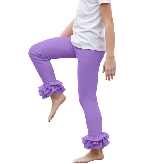 SDNall Girls Stretchy Slim Pants, Soft Knit Ruffled Flared Long Pants, & Daily Casual Play Kids Vibrant Solid Color Fashion Bottoms for Girls Ages 3-12