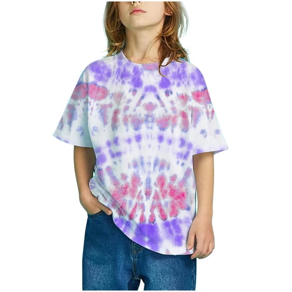 SDNall Girls Summer Tops Short Sleeve Gradient Print Tops Child Crewneck Summer Casual Loose Tshirt Age:12 Years