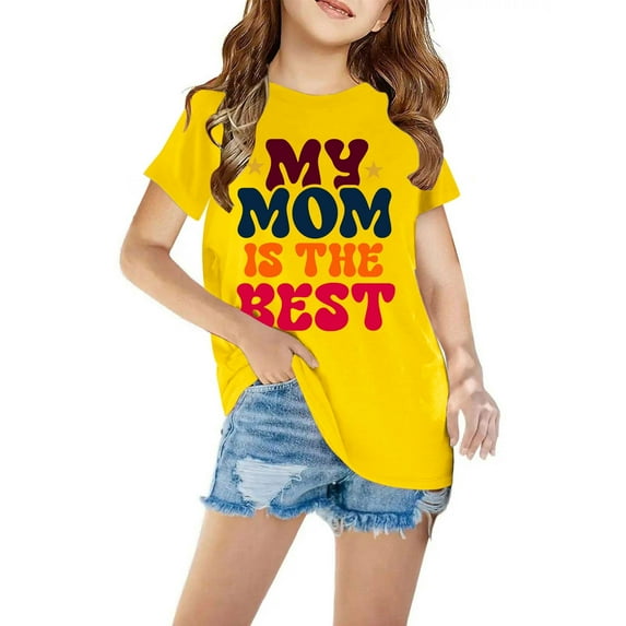 SDNall Girls Tee Shirts Short Sleeve Graphic Round Neck Crop Top for 3-14 Years Age:7 Years