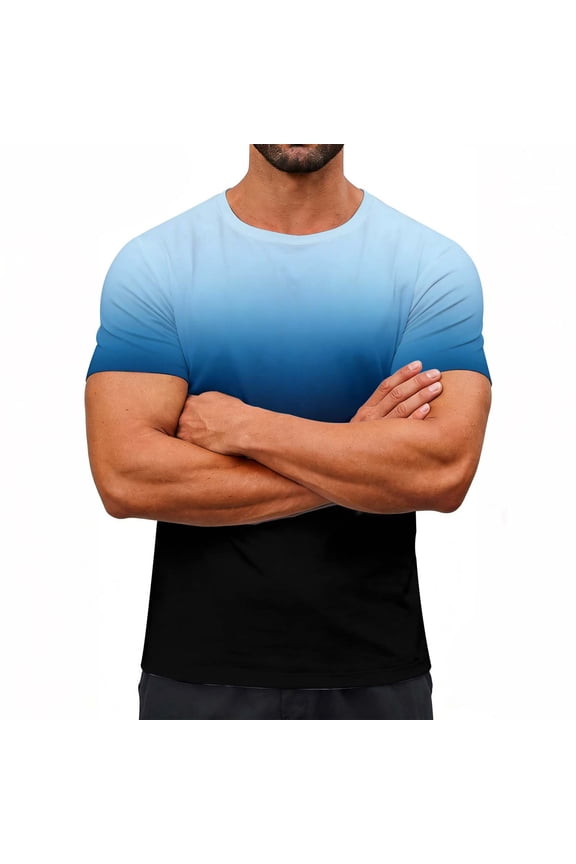 Gradient Print Short Sleeve Shirt, Unisex Casual Athletic Top with Stretchy Comfort, Vintage Style Workout Tee for Men and Women, Breathable Quick-Dry Daily Wear T-Shirt