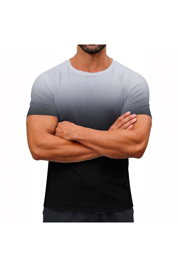 Gradient Print T-Shirt, Casual Activewear Top, Vintage Style Short Sleeve Shirt for Men and Women, Breathable Stretch Fabric for Daily Workout and Casual Wear