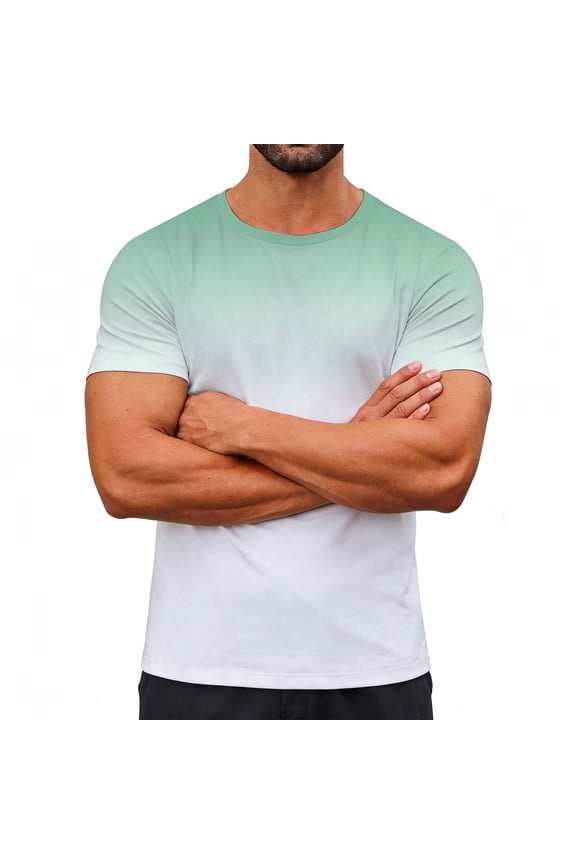 Gradient Printed Casual Sports Shirt for Men and Women, Short Sleeve Round Neck Top with Stretch Fabric, Comfortable and Breathable for Daily Wear, Fitness, and Casual Activities
