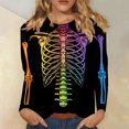 thumbnail image 1 of SDNall Hallowen Tops for Women Skeleton Graphic 2024 Hallowen Women Fashion Tees Casual Round Neck Loose Cute T-Shirt Long Sleeve Ladies Top, 1 of 9