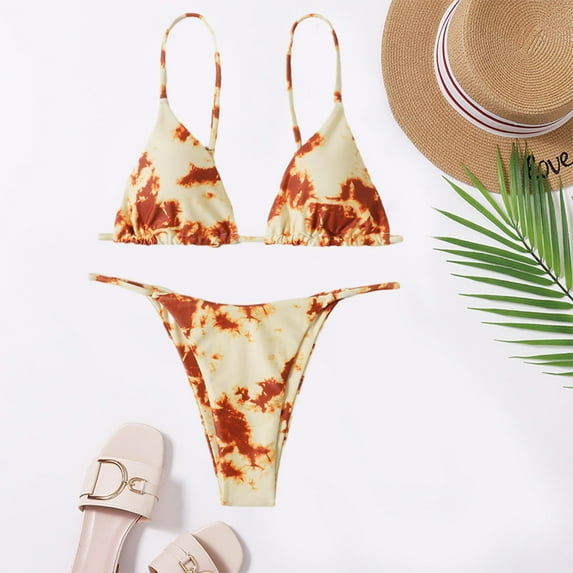 SDNall Halter Bikini Sets for Women Color Tie Bikini Split Swimsuit Triangle Bikini Sizes:XS-XL