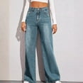thumbnail image 1 of SDNall High Waisted Jeans for Women Baggy Solid Denim Pant Streetwear Wide Leg Jeans with Pocket (S-2XL,Light Blue), 1 of 9
