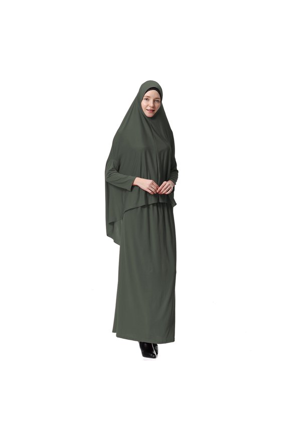 Hijab and Skirt Set for Women, Long-Sleeve Khimar with Straight Skirt, Modest Muslim Outfit in 10 Colors