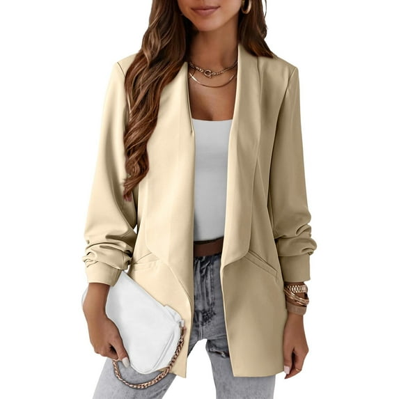 SDNall Jackets for Women, Blazer Jackets for Women, Business Casual Clothes for Women, Solid Blazers for Women Business Casual Long Sleeve Lapel Open Front Suit Jacket Work Blazer with Pockets