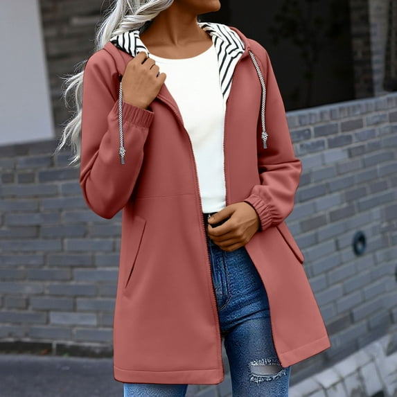 SDNall Jackets for Women, Coats for Women, Rain Coats for Women, Women Solid Color Rain Jacket Outdoor Hooded Windproof Loose with Pocket Coat, Rain Jacket Women, Jackets for Women Fashion