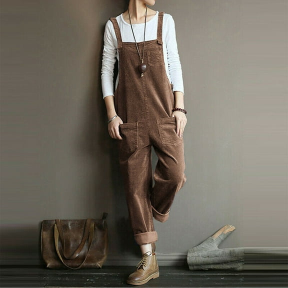 SDNall Jumpsuits for Women Casual Casual Pocket Romper Long Playsuit Strap Button Loose Jumpsuit Womens Romper Sizes:S-5XL