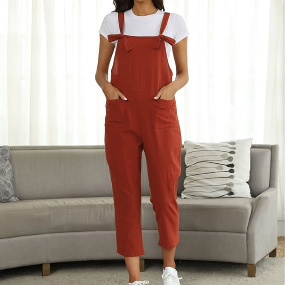 SDNall Jumpsuits for Women Fashion Solid Color Large Size Literary Straps Casual Trousers Jumpsuit Womens Romper Sizes:XL-5XL
