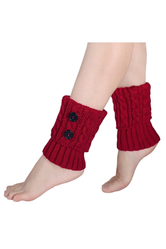 Knit Sock Cuffs for Women, Wool-Blend Ankle Warmers with Button Closure, Yoga Socks and Leg Warmers for Winter