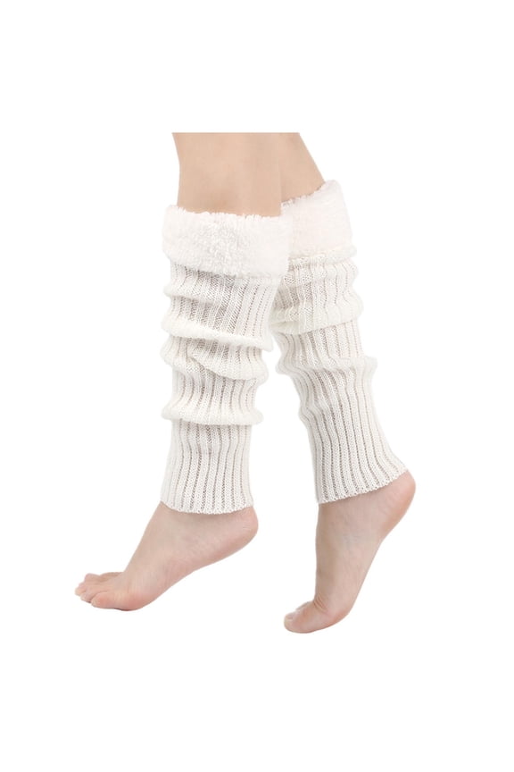 Knit Socks for Women, Wool Blend Winter Foot Warmers, Long Cuff Yoga Sock Toppers, Crew Length for Casual Wear and Cold Weather