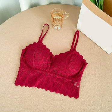 SDNall Lace Bras for Women Bralettes for Women V Neck Spaghetti Strap Bra Lace Bustier Tops Cami Crop Top Going Out Lingerie Outfits Bras for Women