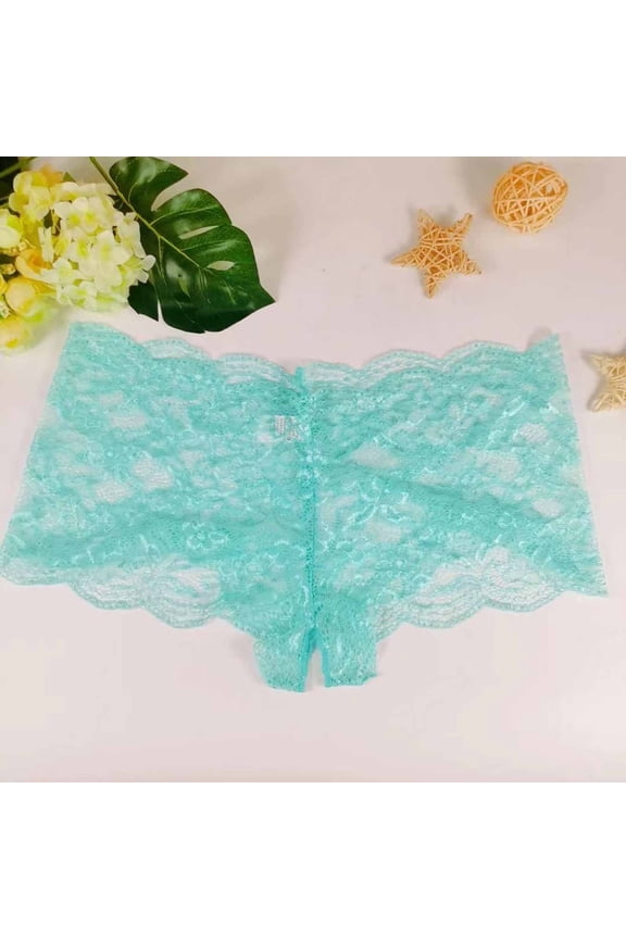 Lace Underwear with Open Crotch and Bow for Women, Floral Pattern, Plus Size, Intimate Apparel for Special Occasions
