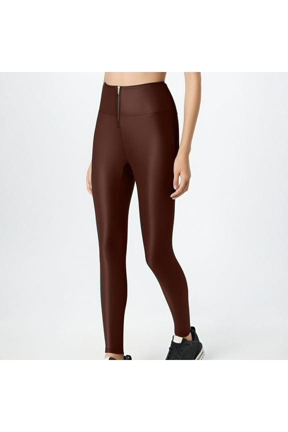 Leather Leggings for Women Leggings with Faux Leather Zipper and Sports Bottom Pants ,Sizes:S-L