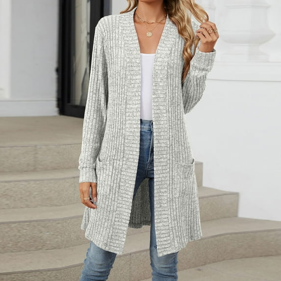 SDNall Long Cardigans for Women, Long Coats for Women, Long Coats for Women Fashion, Womens Fashion Brushed Stripe Long Sleeve Womens Cardigan Coat, Womens Long Sleeve