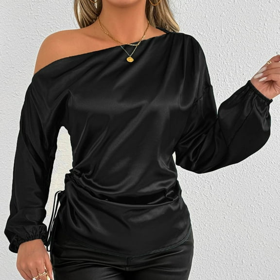 SDNall Long Sleeve Blouses for Women, Women'S Long Sleeve Blouses, Women'S Fashion Solid Color Round-Neck Long Sleeve Frivolous Blouses