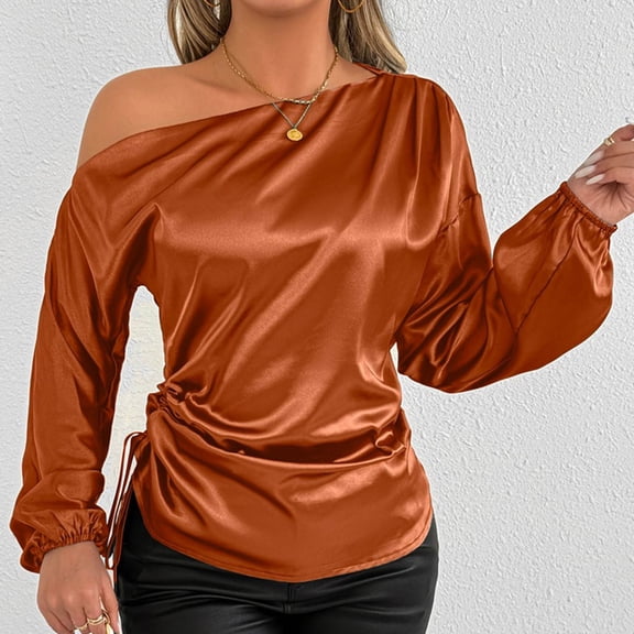 SDNall Long Sleeve Blouses for Women, Women'S Long Sleeve Blouses, Women'S Fashion Solid Color Round-Neck Long Sleeve Frivolous Blouses