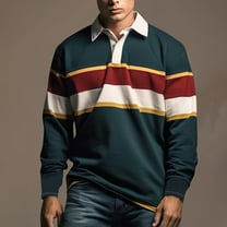 SDNall Long Sleeve Polo Shirts For Men，Men's Polo Shirts Long Sleeve 2025 Casual Polo T-Shirts Color Block Slim Fit Golf Polo Shirt With Pocket