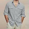 thumbnail image 1 of SDNall Long Sleeve Shirts, Mens Long Sleeve Shirts, Mens Vintage Casual Pocket Solid Color Button Lapel Fashion Long Sleeve Shirt., 1 of 9