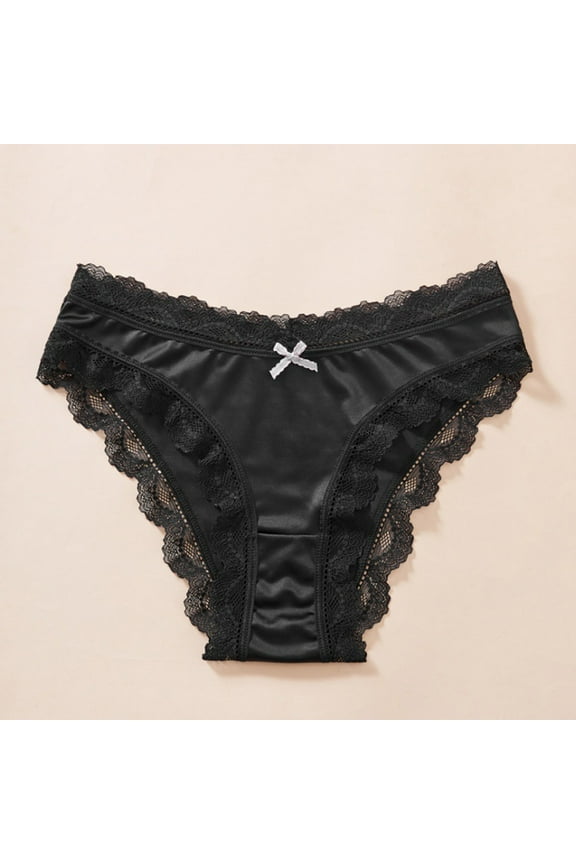 Low Waist Briefs for Women with Lace Stitching and Cotton Crotch, Seamless One-Piece Design, Everyday Underwear in Black