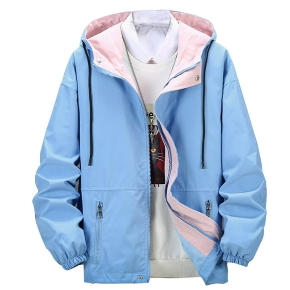 SDNall Man Color Match Drawstring Zipper Pockets Coat