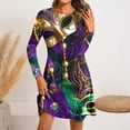 thumbnail image 1 of SDNall Mardi Gras Dress for Women Fashion Round-Neck Short Sleeved Printed Pullover Dress Short Dress for Women, 1 of 5