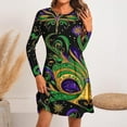thumbnail image 1 of SDNall Mardi Gras Dress for Women Fashion Round-Neck Short Sleeved Printed Pullover Dress Short Dress for Women, 1 of 5