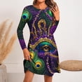 thumbnail image 1 of SDNall Mardi Gras Dress for Women Fashion Round-Neck Short Sleeved Printed Pullover Dress Short Dress for Women, 1 of 5