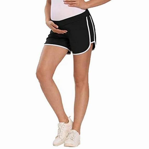 SDNall Maternity Shorts Casual Comfortable Low-Waist Contrast Color Pregnant Shorts Summer Maternity Clothes (Black, Sizes S-XXL)