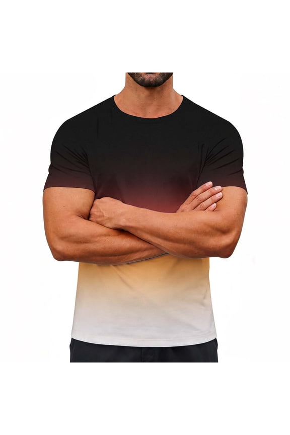 Men‘s And Women's Gradient Print Short Sleeve Shirt, Vintage Casual Sports Top with Stretch Fabric for Daily Wear and Fitness