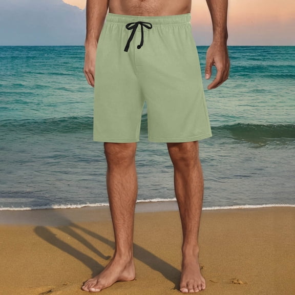 SDNall Men's Casual Shorts, Elastic Waist with Drawstring and Button Closure, Lightweight Solid Short Pants with Pockets for Outdoor, Lounge, and Summer Wear