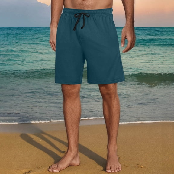 SDNall Men's Casual Shorts, Elastic Waist with Drawstring and Button Closure, Lightweight Solid Short Pants with Pockets for Outdoor, Lounge, and Summer Wear