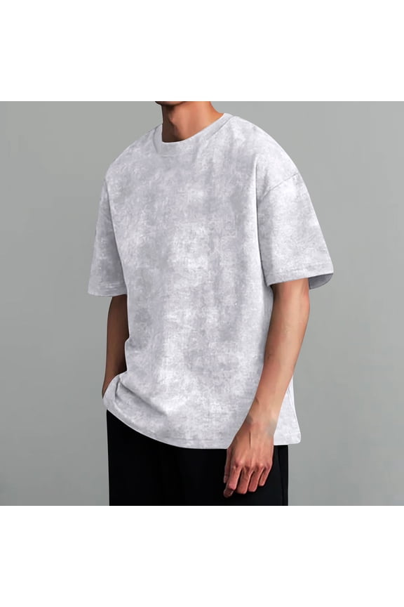 Men's Casual Summer Short Sleeve Shirts, Vintage Solid Color Design with Breathable Stretch Fabric, Round Neck T-Shirt for Daily Wear and Light Exercise