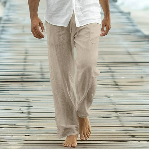 SDNall Men's Drawstring Beach Pants, Lightweight Loose Fit Casual Trousers with Pockets for Vacation & Summer