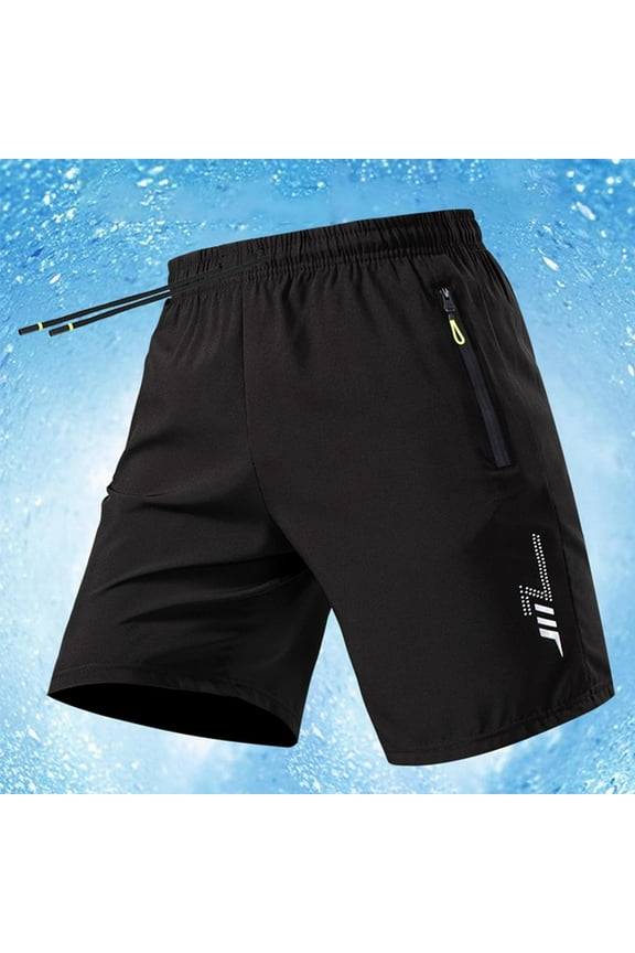 Men's Elastic Waist Shorts with Pockets, Quick-Dry Comfortable Polyester Fabric for Sports, Beach, and Casual Wear