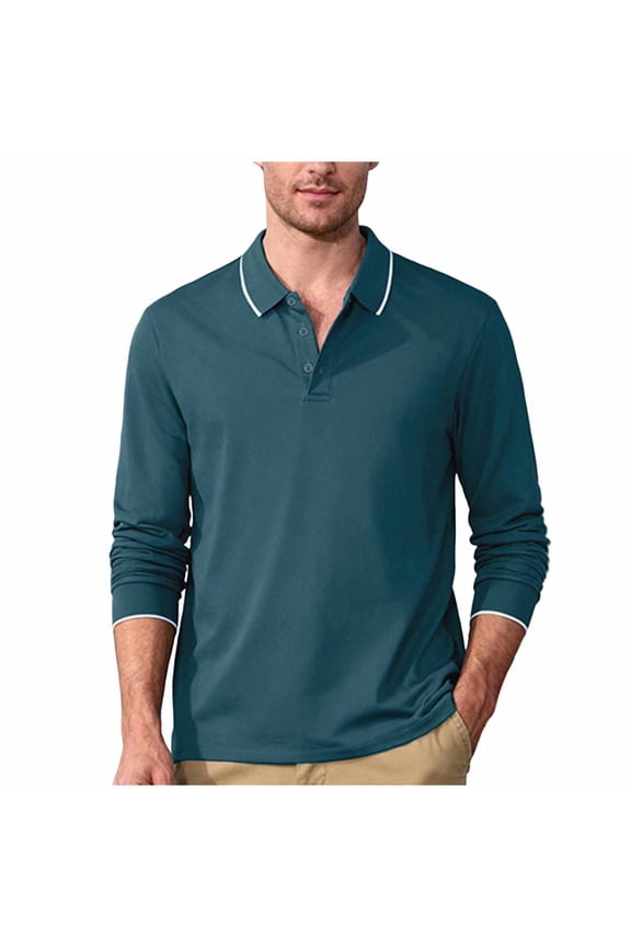 Men's Half Placket Shirt, Solid Color Lapel Collar Loose Fit Long Sleeve Base Layer Top