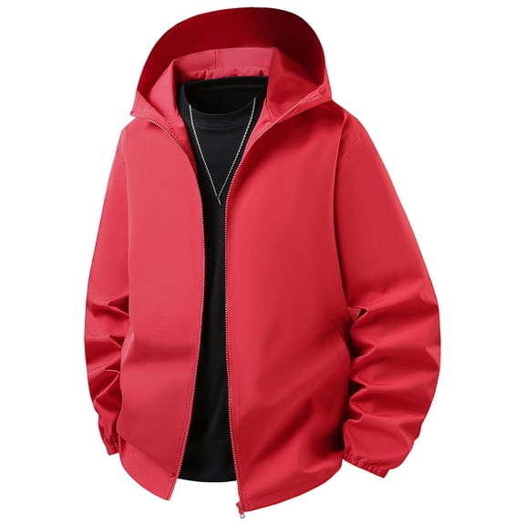 SDNall Men‘s Lightweight Hooded Jacket, Long Sleeve Zip Up Windbreaker with Pockets for Running & Casual Wear