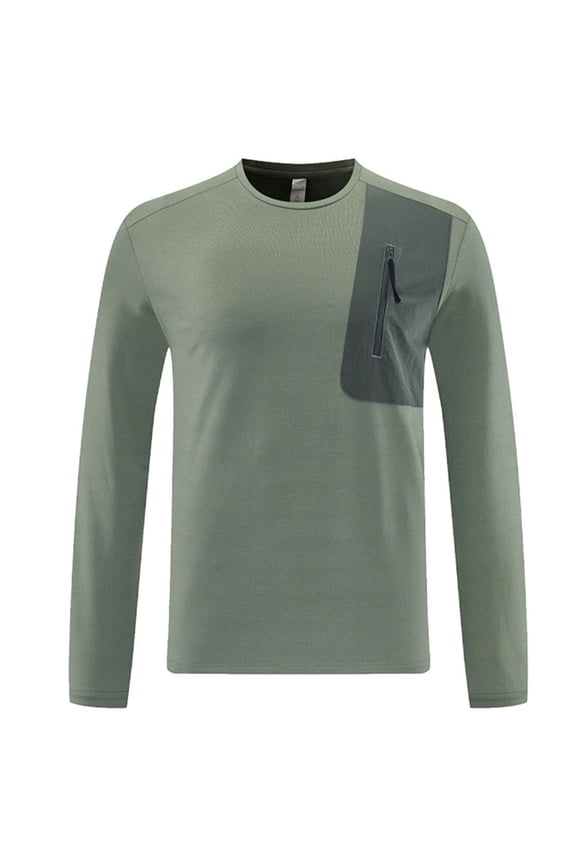 Men‘s Long Sleeve Casual Shirt, Soft Pullover Top with Zippered Chest Pocket, Lightweight Outdoor Daily Wear Blouse for Men