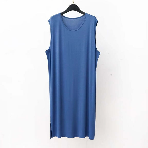 SDNall Men's Sleeveless Nightshirt, Soft Modal Sleepshirt for Men, Breathable Loungewear with Belt, Comfortable Home Wear Robe for Relaxation