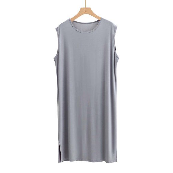 SDNall Men's Sleeveless Nightshirt, Soft Modal Sleepshirt for Men, Breathable Loungewear with Belt, Comfortable Home Wear Robe for Relaxation