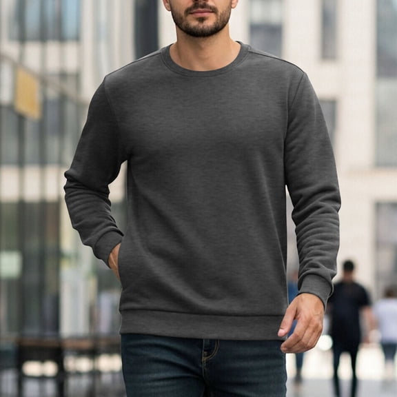SDNall Men‘s Solid Color Pullover Sweatshirt, Long Sleeve Crewneck Casual Top for Everyday Wear