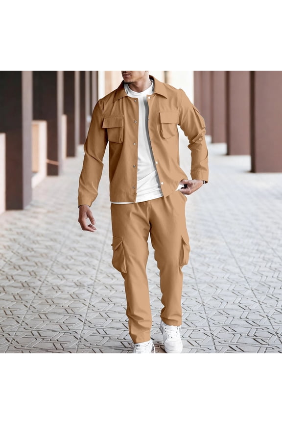 Men's Sweatsuit, Long Sleeve Track Suit with Elastic Waistband, Casual Pullover Hoodie and Jogger Pants Set for Outdoor Athletic Wear, Lightweight Polyester Twill Activewear