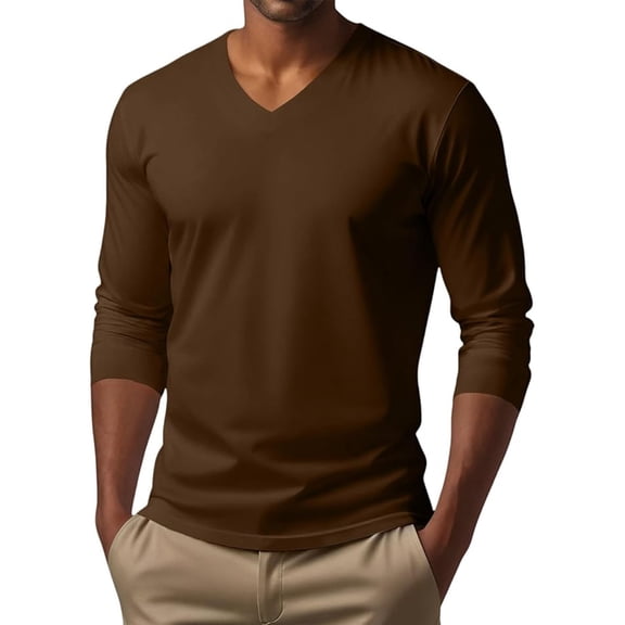 SDNall Men's V-Neck Long Sleeve Shirt, Solid Color Active Top, Breathable Casual Pullover for Gym, Workout, and Everyday Wear