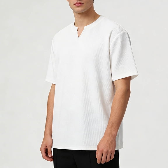 SDNall Men's V-Neck T-Shirt, Loose Fit Casual Short Sleeve Top with Textured Fabric, Breathable and Comfortable for Sports, Gym and Everyday Wear