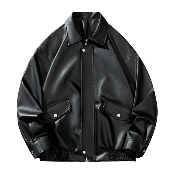 SDNall Mens Leather Jacket, Leather Motorcycle Jacket, Long Leather Jacket, Mens Dashion Motorcycle Solid Color Vintage Button Pocket Leather Long Sleeved Hooded Jacket